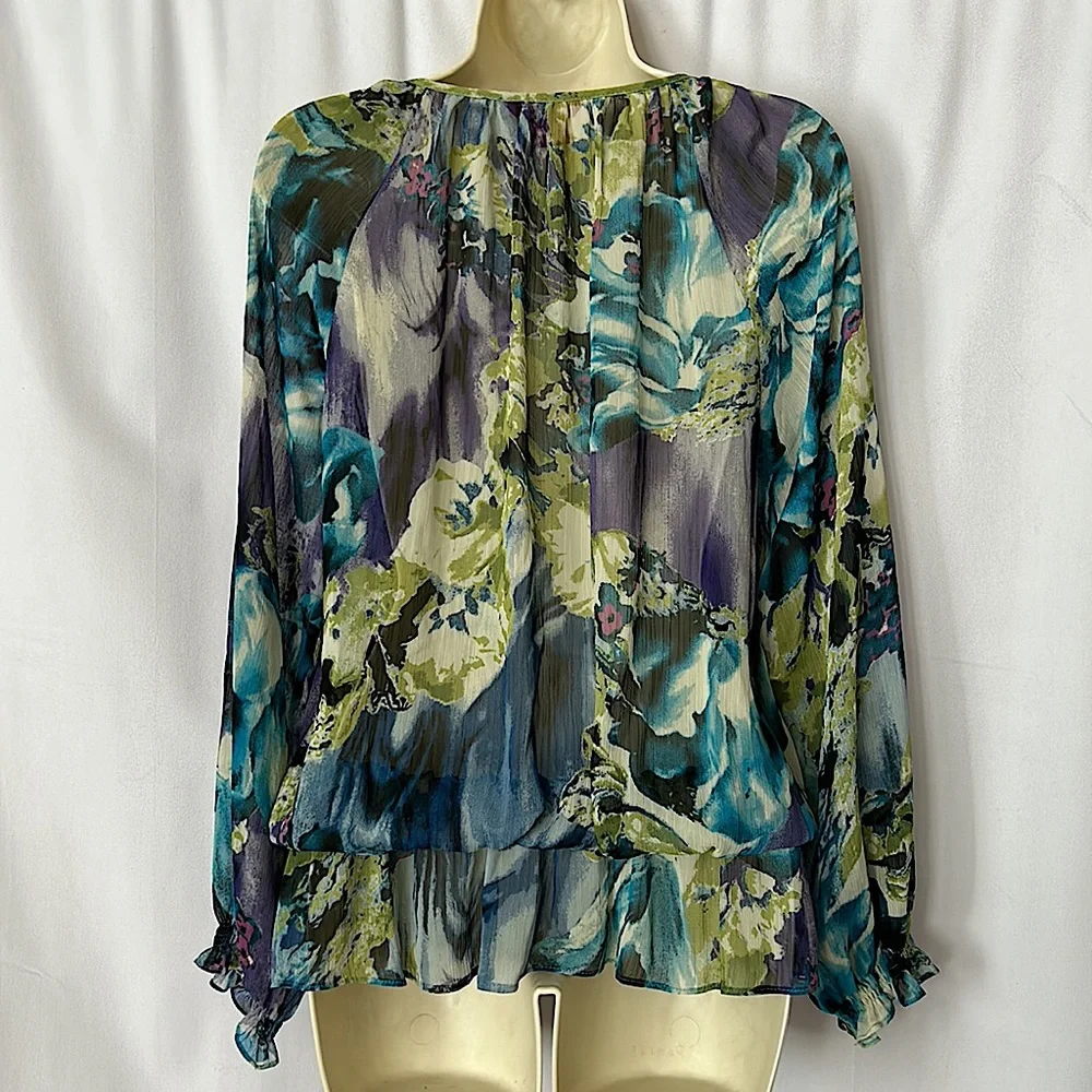 Sunny Leigh NWT Floral Sequins Cinch Waist Long Sleeve Shirt Top **Size S** - Picture 2 of 4
